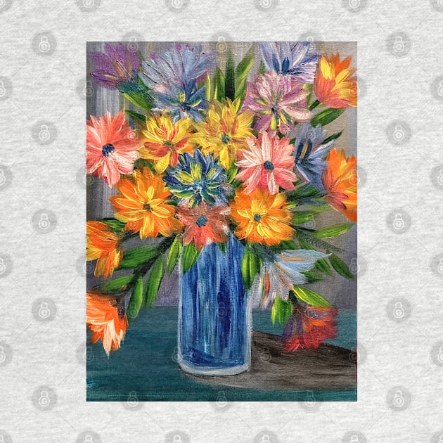 A beautiful bouquet flowers in a glass vase by kkartwork